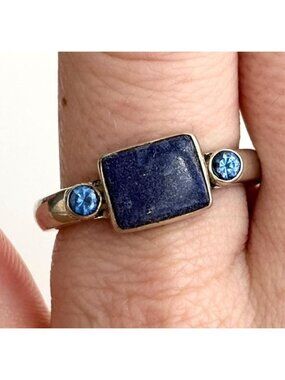 Lapis Lazuli & Blue Topaz Modernist Sterling Silver 925 Vintage Ring - sz 10.5